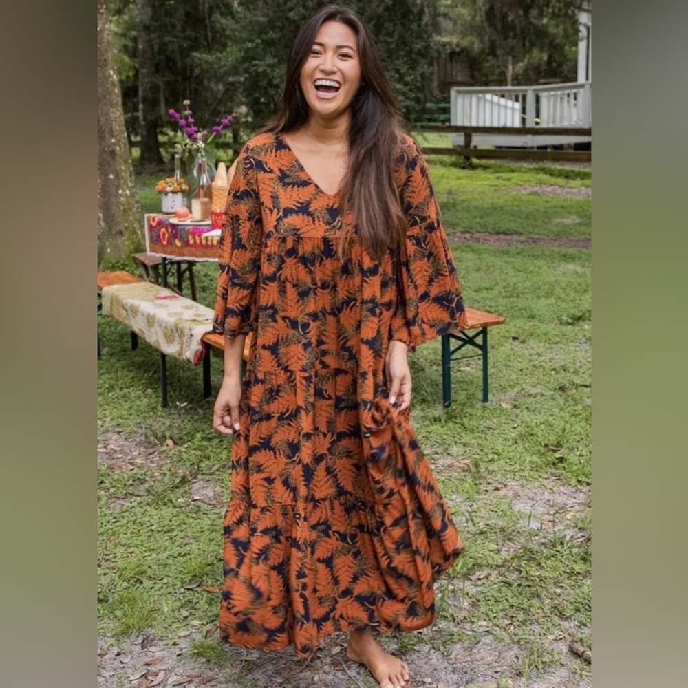 Natural Life maxi dress Charlotte leaf pattern